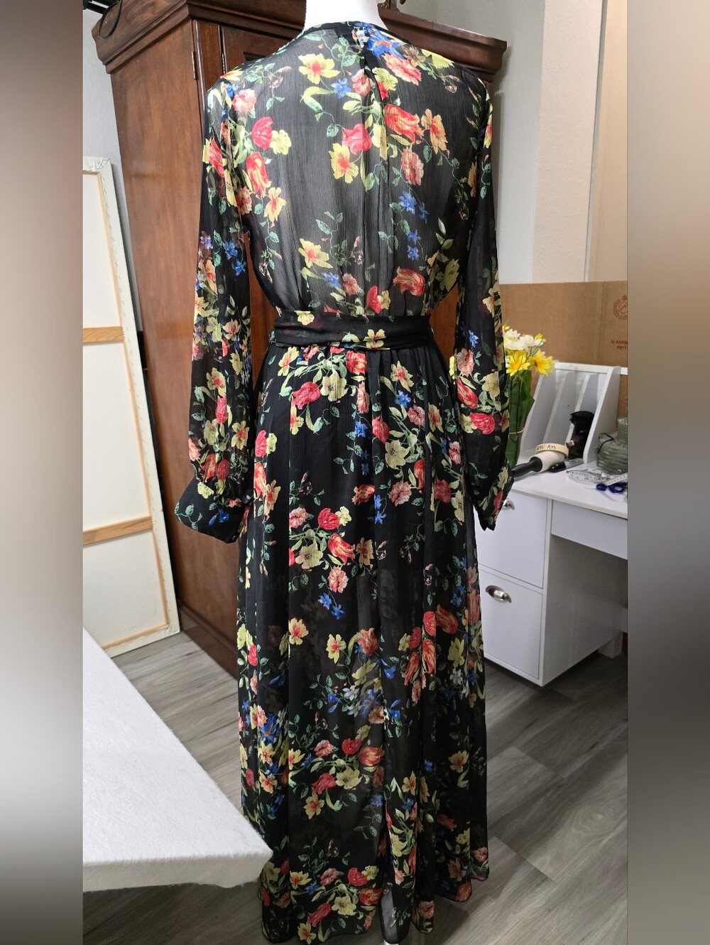 Floral Maxi Dress in Black - Picture 2 of 11